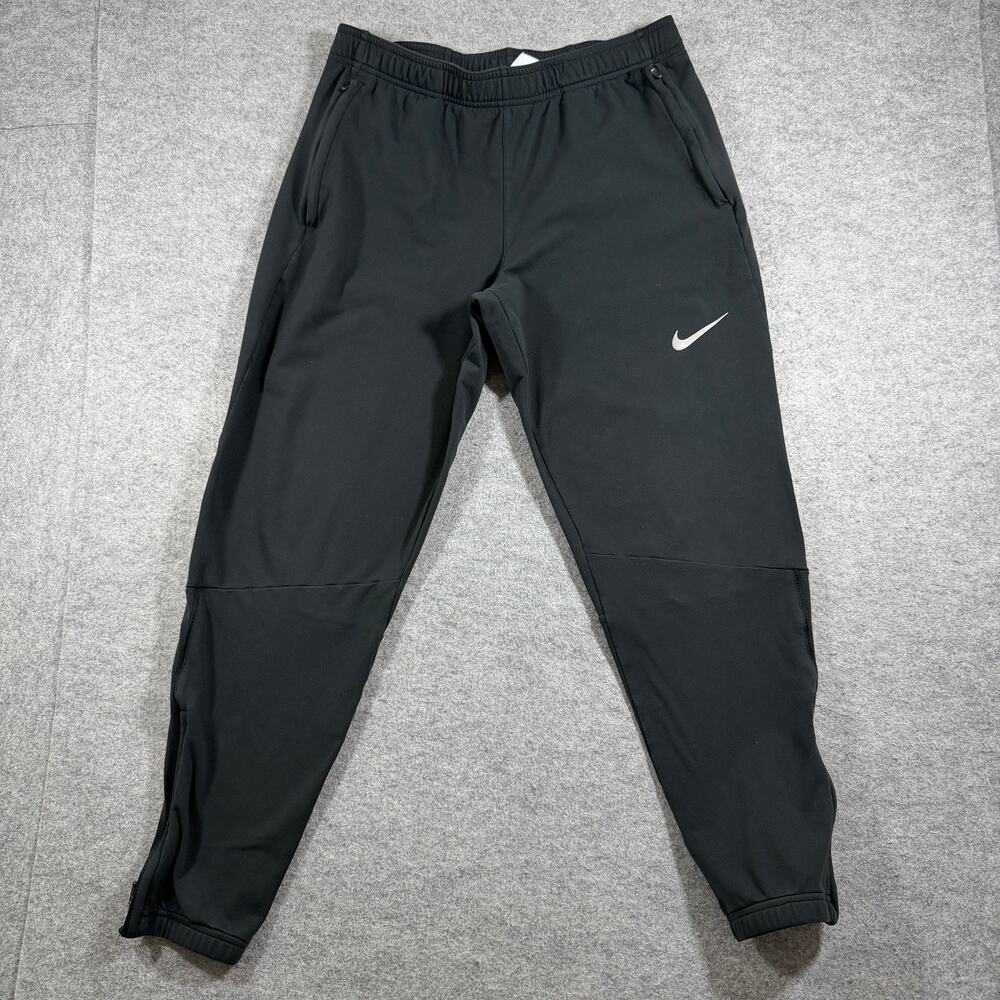 Nike Joggers Mens M Black Tapered Stretch Running Zip Pockets Ankles Back Pouch